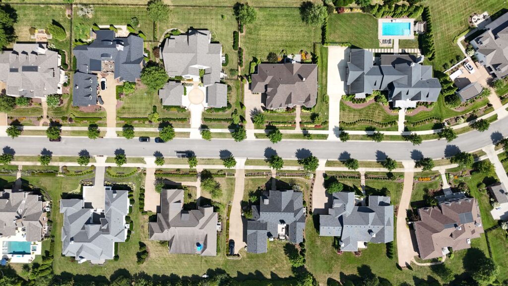 Aerial view of a suburban neighborhood illustrating the housing supply gap
